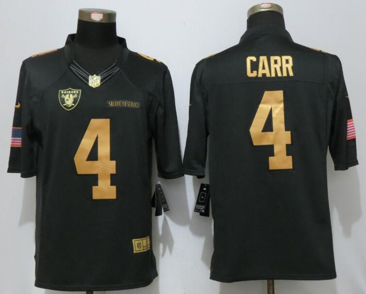 NEW Nike Dallas Raiders #4 Carr Gold Anthracite Salute To Service Limited Jersey